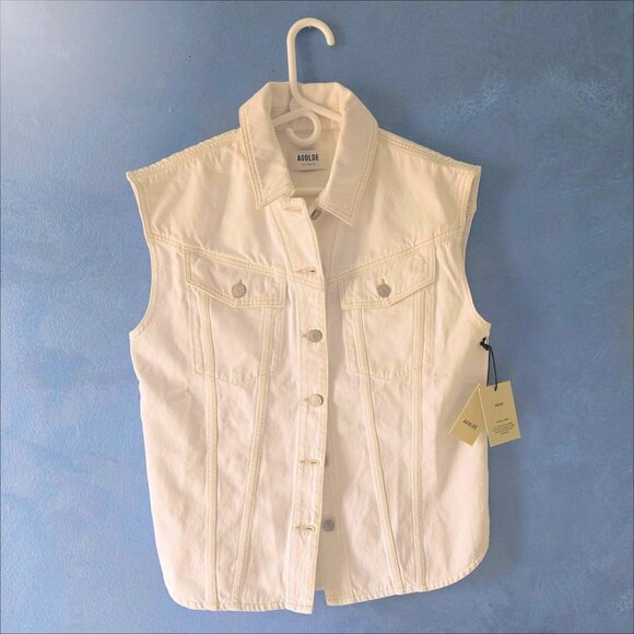 AGOLDE Evan Oversized Sleeveless Denim Shirt/Vest/Shacket in Milkshake Size S - Picture 6 of 8